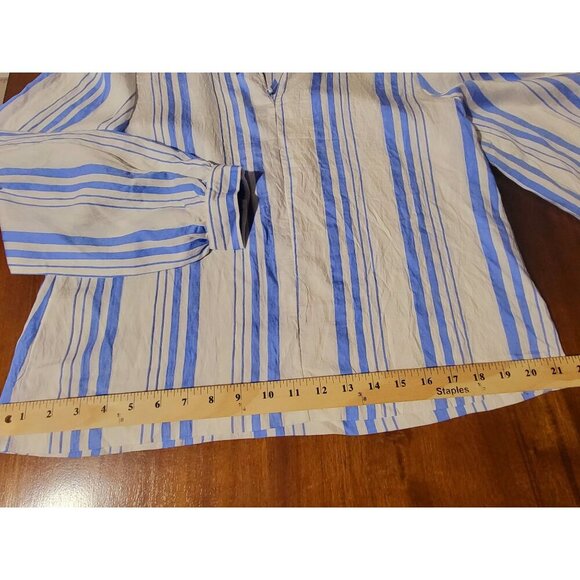 Blue & White Striped Tencel Blouse With Tie-Back & Pop Sleeves By Very J Sz M Ne - Picture 9 of 12